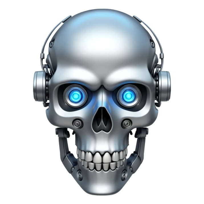 robotic skull with mechanical details and glowing eyes sticker