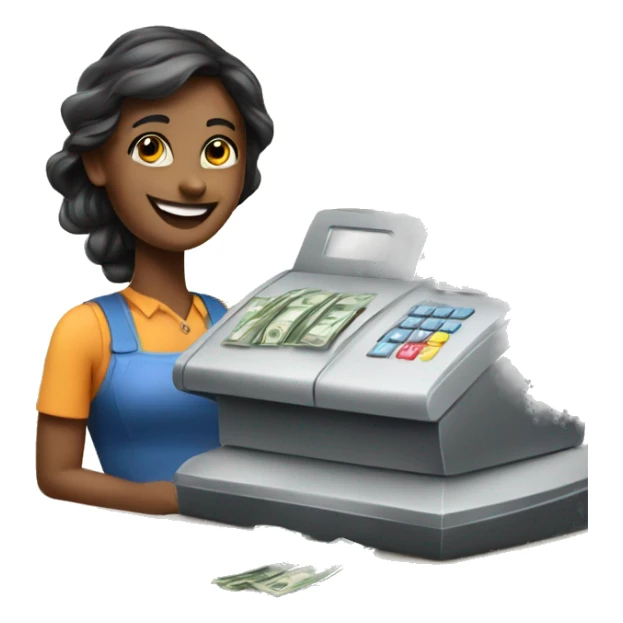 happy cashier with cash register sticker