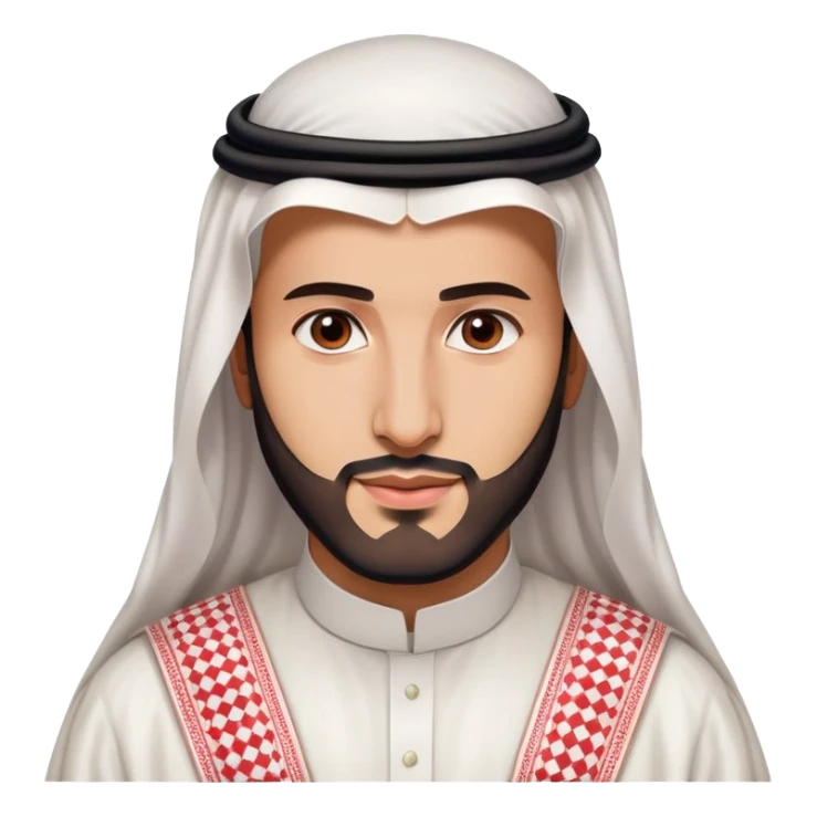 Mohammed bin Salman portrait, young Saudi leader with slight beard wearing formal Saudi thobe and ghutra sticker