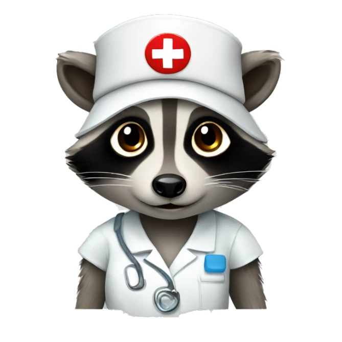 Wild cute raccoon wearing nurse hat sticker
