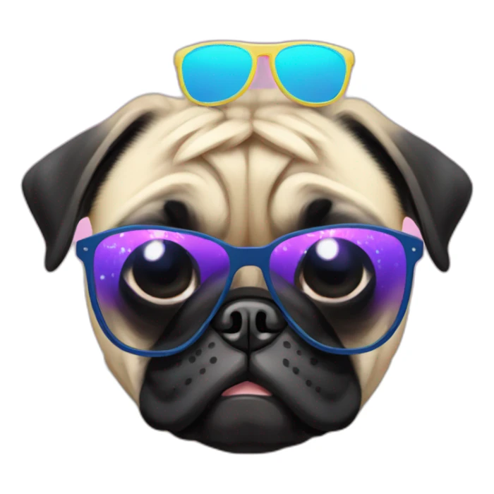 A pug wearing 2024 new years sunglasses sticker