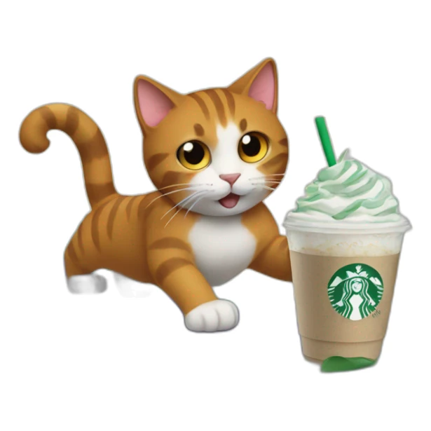 cat surfing with starbucks in the paw of cat sticker