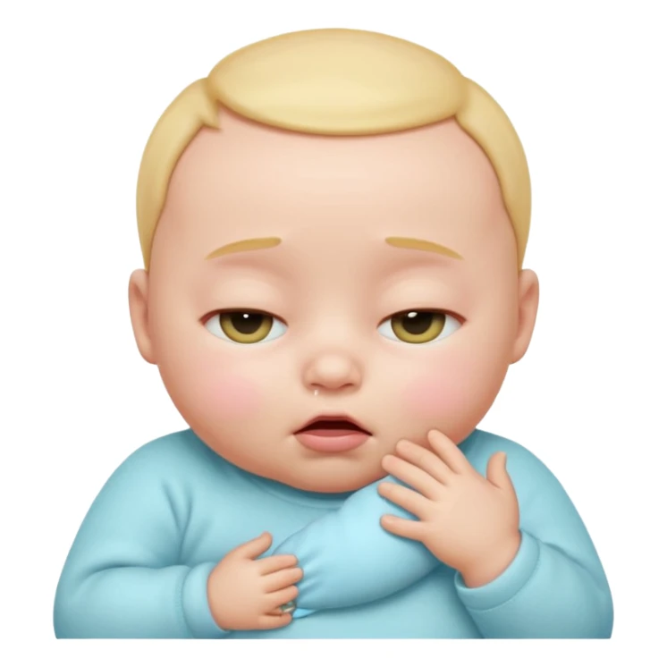 Cute 3D baby emoji, rubbing eyes, sleepy expression, chubby infant, short fine baby hair, soft pastel colors, clean white background  sticker