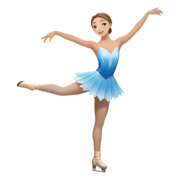An icon showing a graceful figure skater performing a spin on the ice in a grand ice palace. The rink is illuminated by soft light beams, with cheering spectators in the stands. Snowflakes gently fall, adding to the magical atmosphere. Transparent background highlights elegance and artistry. sticker