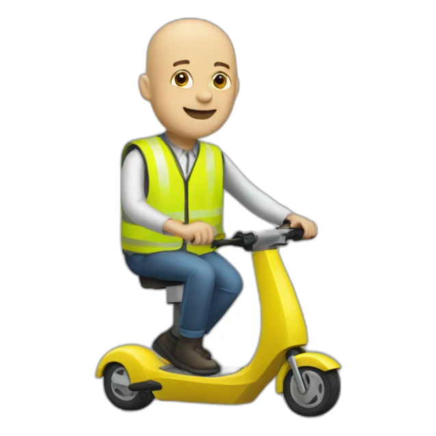 trottinette electrique bald man with yellow safety vest sticker