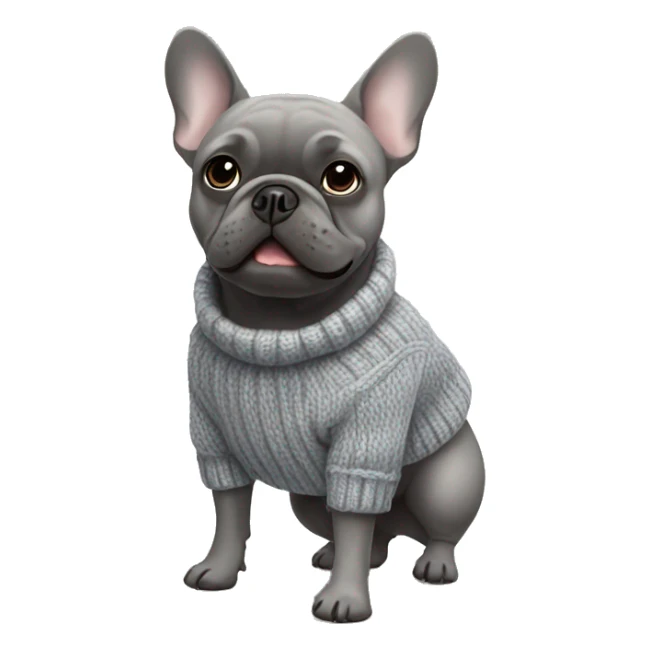 gray French bulldog in a knitted pullover sticker
