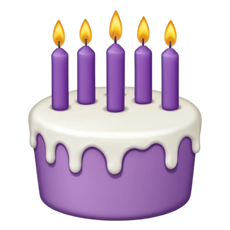 Purple Birthday cake with white icing and candles smiling sticker