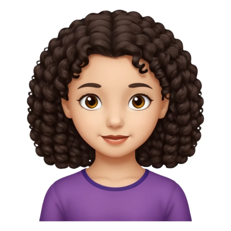 10 year old girl, morena, dark brown curly hair, smirking expression sticker