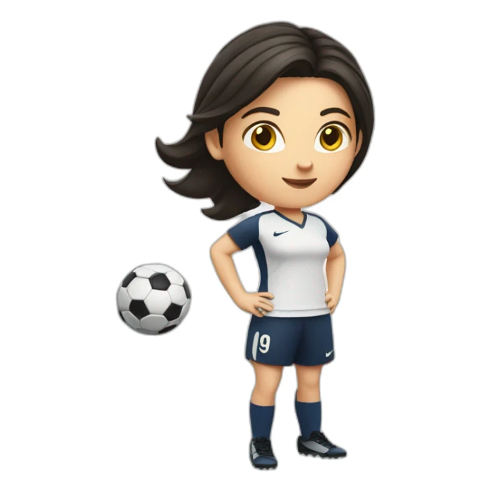 White woman with dark hair playing soccer wearing nike sticker