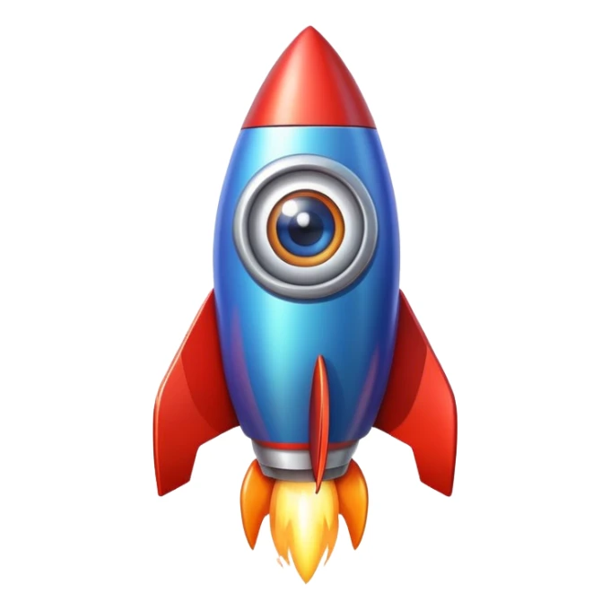A colorful rocket with big adorable eyes and no mouth sticker