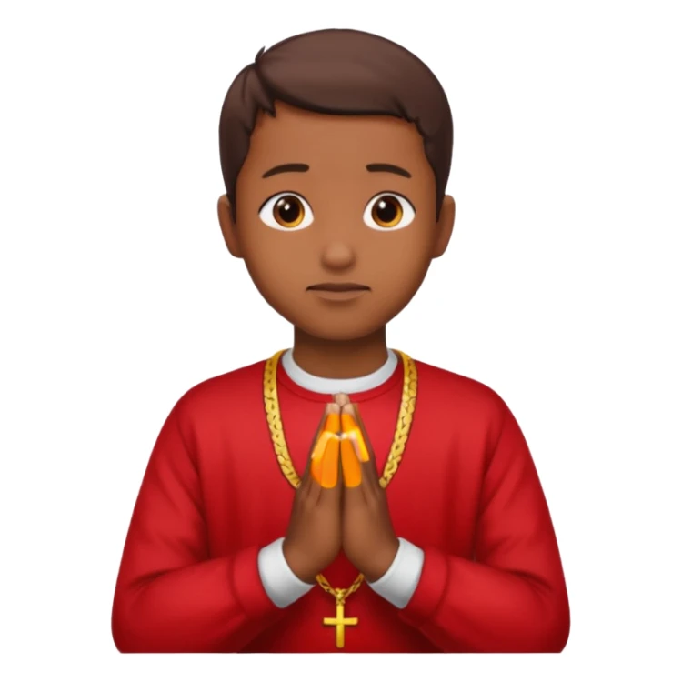 Brown praying hands emoji but with red sleeves instead of blue   sticker