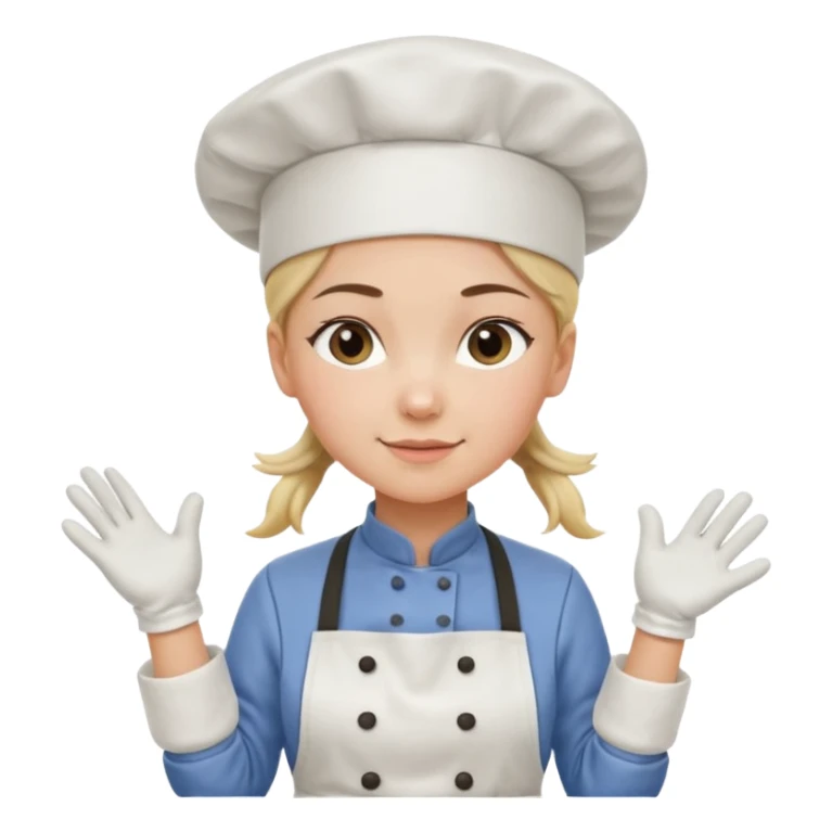 Young female pastry chef - single ponytail, apron, white chef's hat, wearing insulated gloves sticker