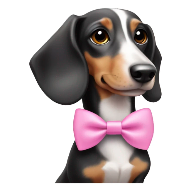 White and black dachshund wearing pink bow sticker
