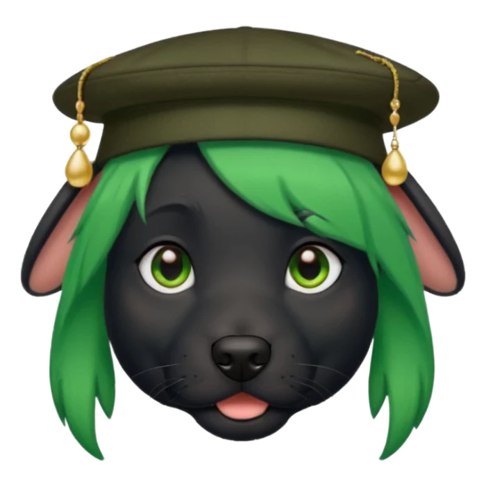 green haired fully black dog with earring and hat sticker