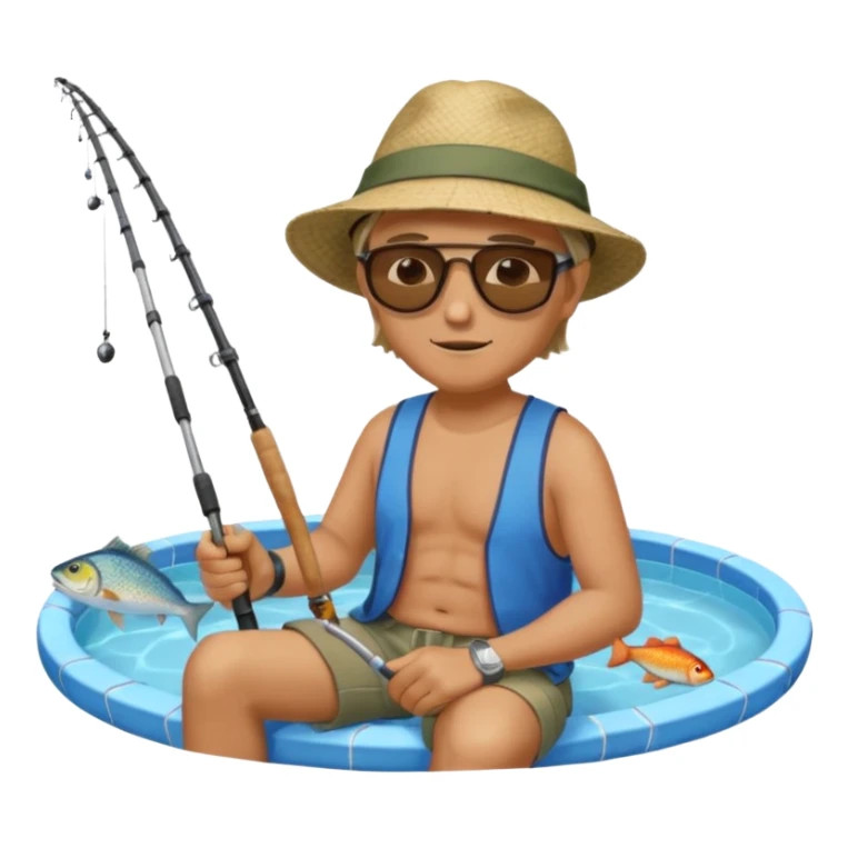 
man sitting fishing near the pool sticker