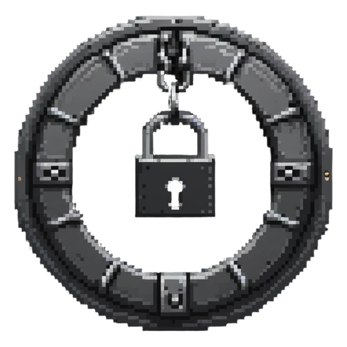 Chain and padlock securing a round submarine door or porthole sticker