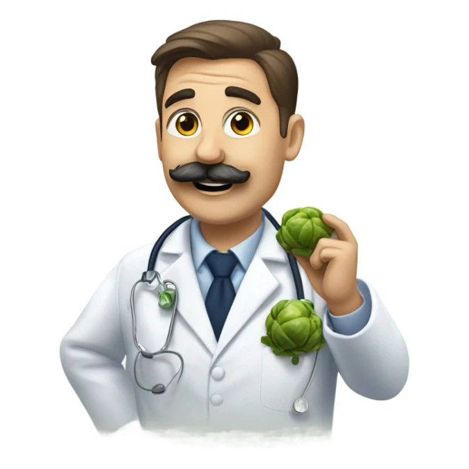 Navy doctor with moustache being goofy with Brussels sprouts  sticker