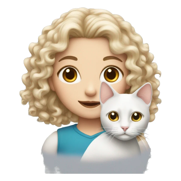Curly white girl with cat  sticker