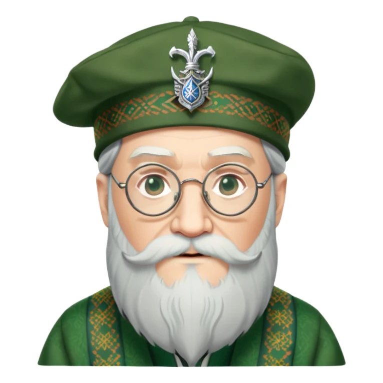 Dumbledore wear green scotland Tam o'shanter cap with decorative patterns, wear glasses, very long beard sticker