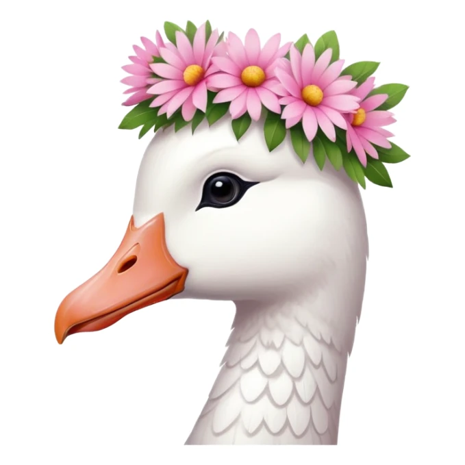 white goose with a pink flower crown facing left sticker