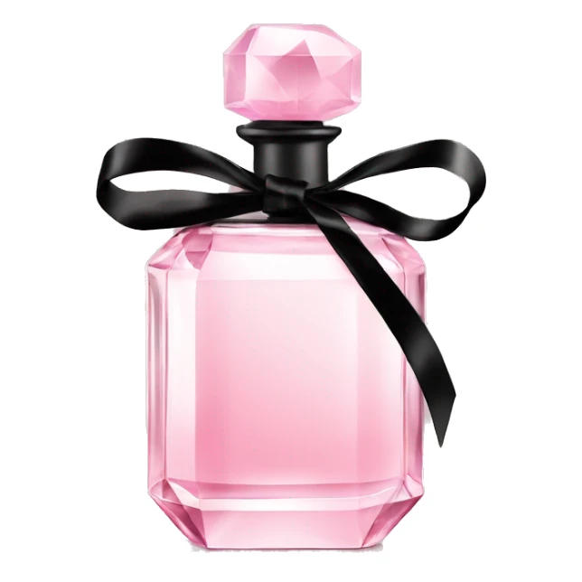 light pink crystal perfume bottle with black ribbon display sticker
