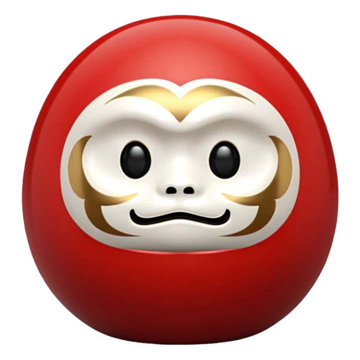 daruma doll, Round body, smooth glossy surface, red primary color with gold details. sticker
