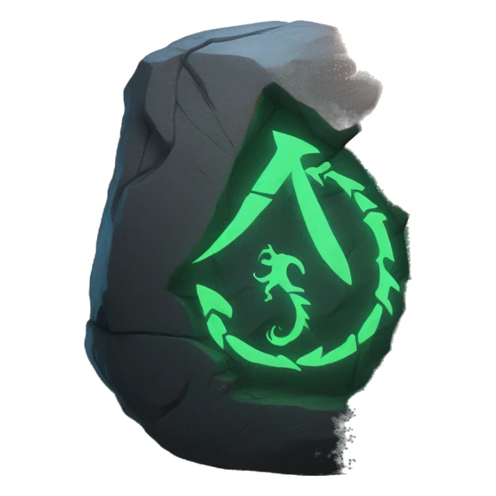 glowing runes carved into giant rock with dragon atop it sticker