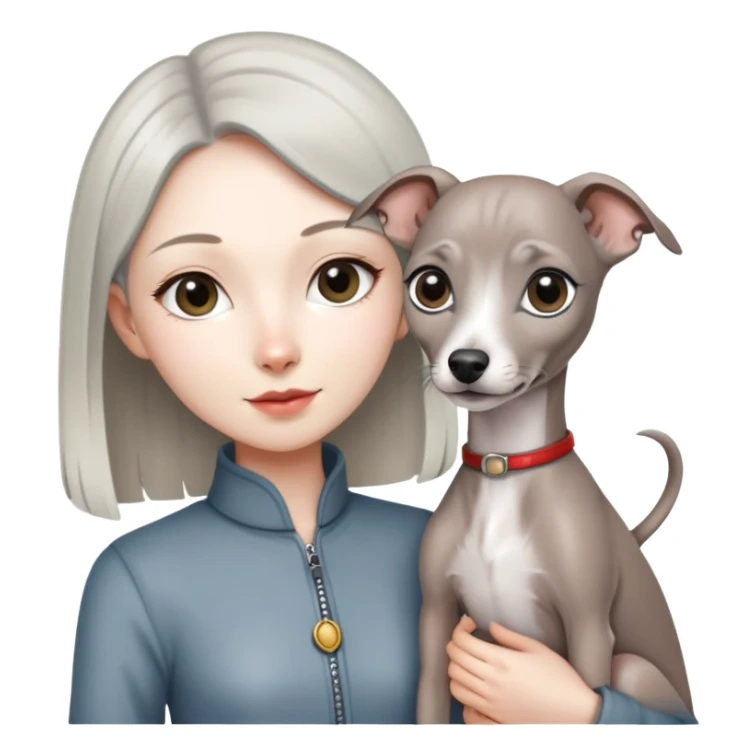 Chinese girl holding all grey Italian greyhound sticker