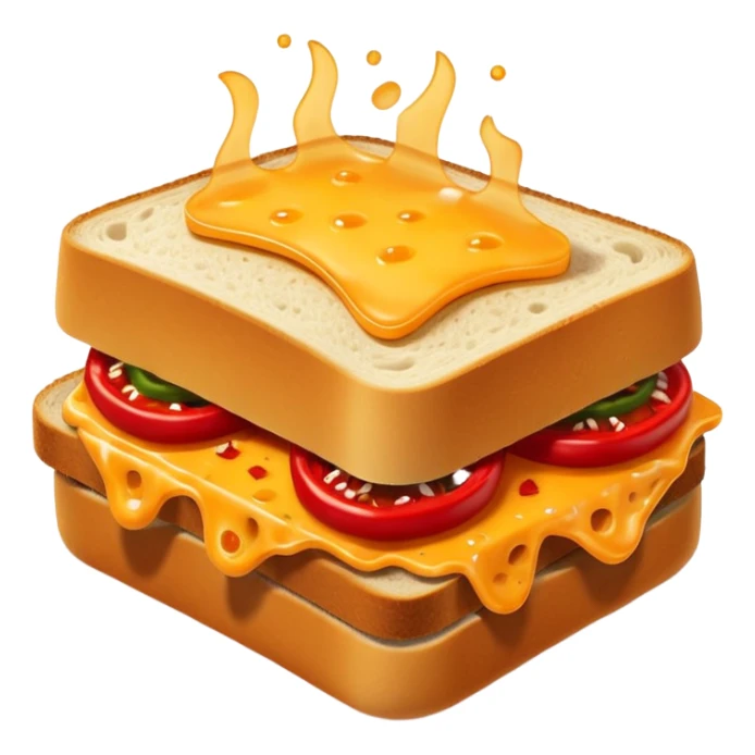 spicy sucuk sandwich object icon, toasted bread, sliced spicy sucuk inside, melted cheese, red chili peppers, steam coming out, 3D cartoon, mobile game icon style, centered, clean background, soft shadow, no text, no watermark
 sticker