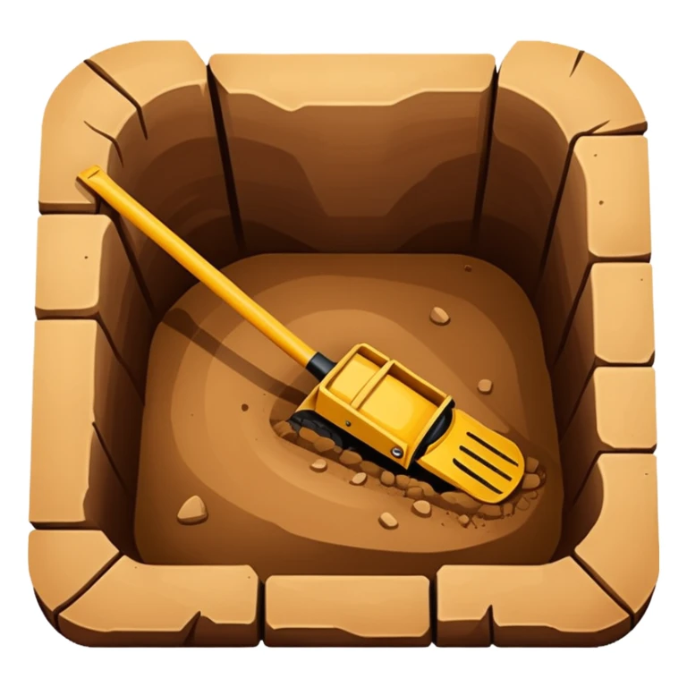 Emoji-style illustration of an excavation pit, flat vector look, bold outlines, minimal details, no background. sticker