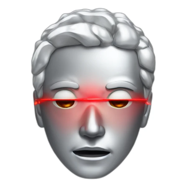 A silver human head with red laser beam coming out of eyes  sticker