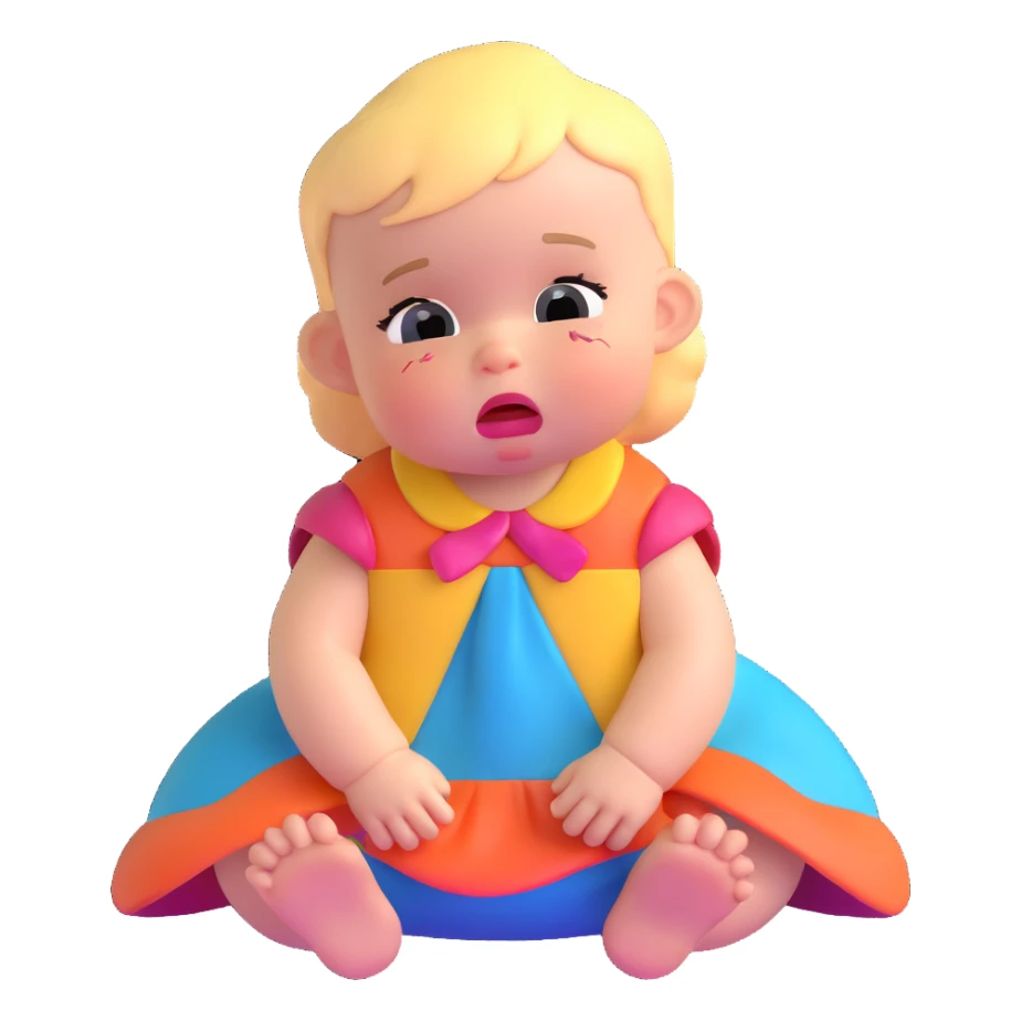 crying baby in colorful dress sticker