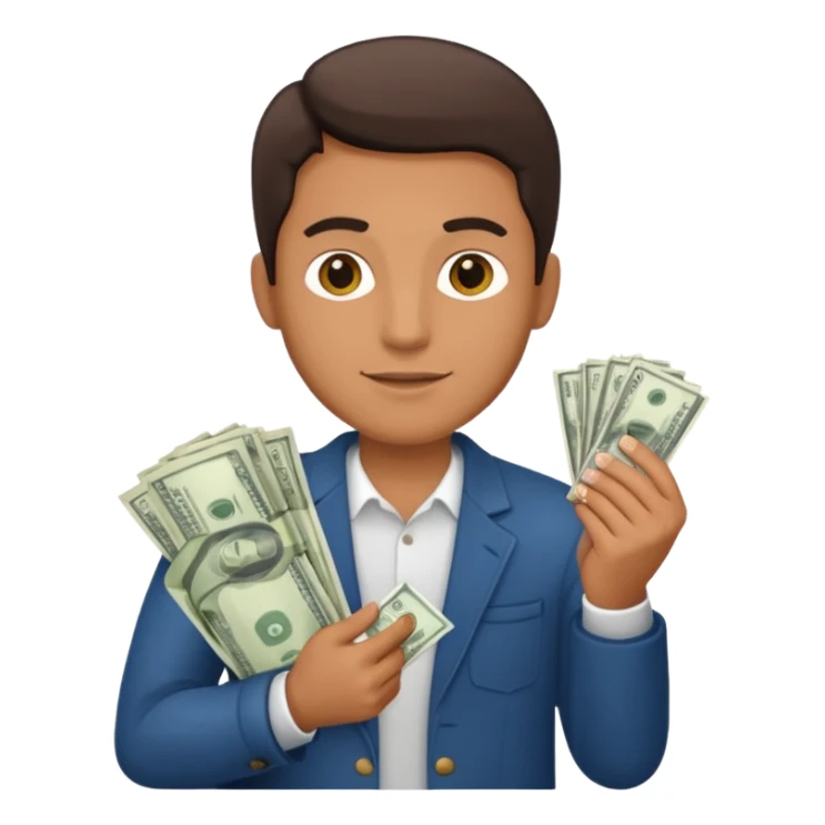 an American man with money in his hands, wearing regular clothes sticker