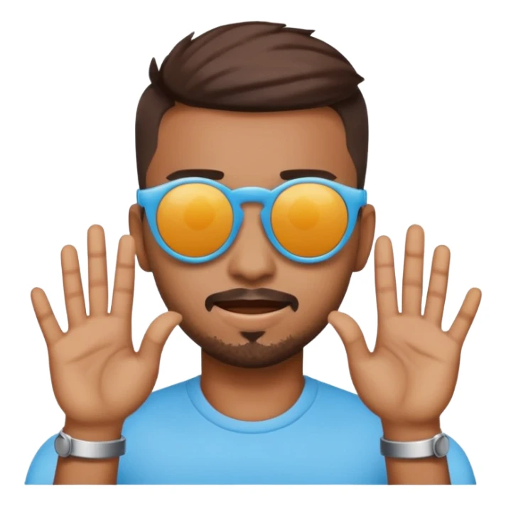 A emoji doing hands like hardik Pandya after winning t20 world cup in sky blue colour round emoji Cat wearing sunglasses sticker