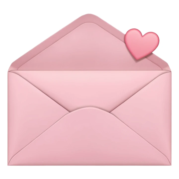 cute pastel pink envelope, paper peeking out, with a heart seal sticker