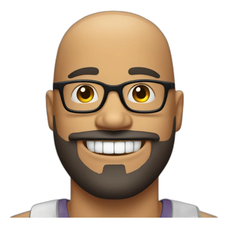 bald man with full goatee black glasses and thick eyebrows with a big smile and nice teeth sticker