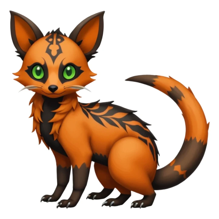 Rare warm-colored exotic cute epic aesthetic gothic colorful Salandit-Eevee-Civet-species-Fakemon-hybrid-creature, with intricate tattoo markings, full body sticker