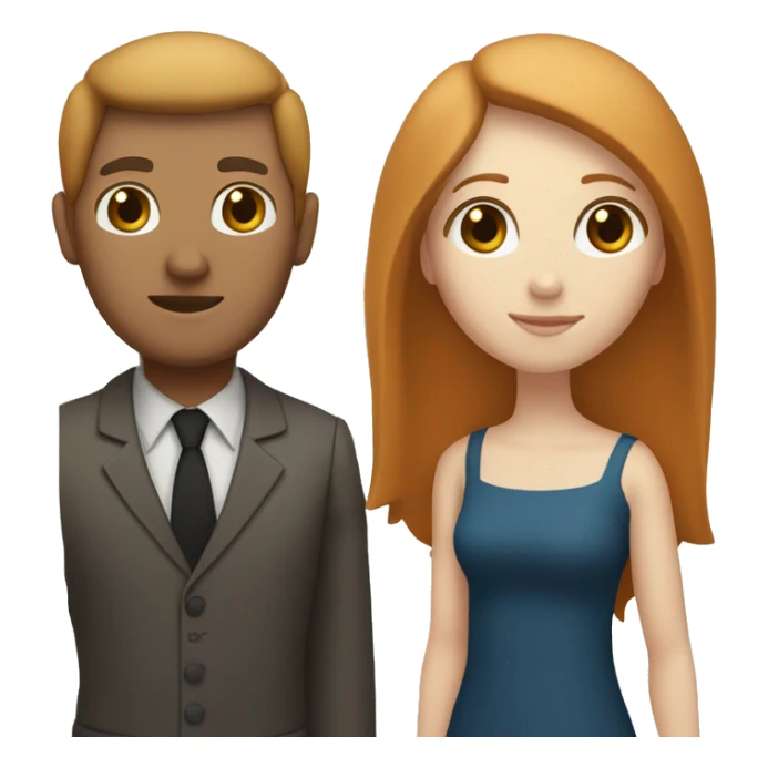 a married couple standing beside eachother, one has pale skin and long straight ginger hair with bangs and blue eyes, the other person is a man that is mexican and has tan skin and straight chin length black hair with brown eyes sticker