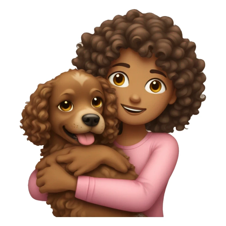 Curly hair girl hugging dog sticker