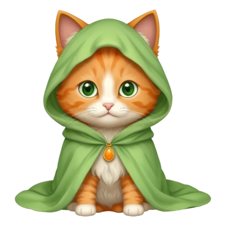 baby orange cat green eyes, in white cloak sticker