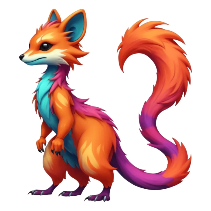Cool randomly colored colorful furry anthropomorphic fantasy-Vernid-creature by LiLaiRa with a long tufted tail with edgy markings (full body) sticker