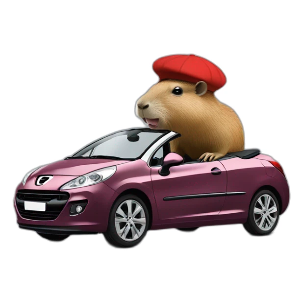 capybara with a beret in a peugeot 207 coupé cabriolet sticker
