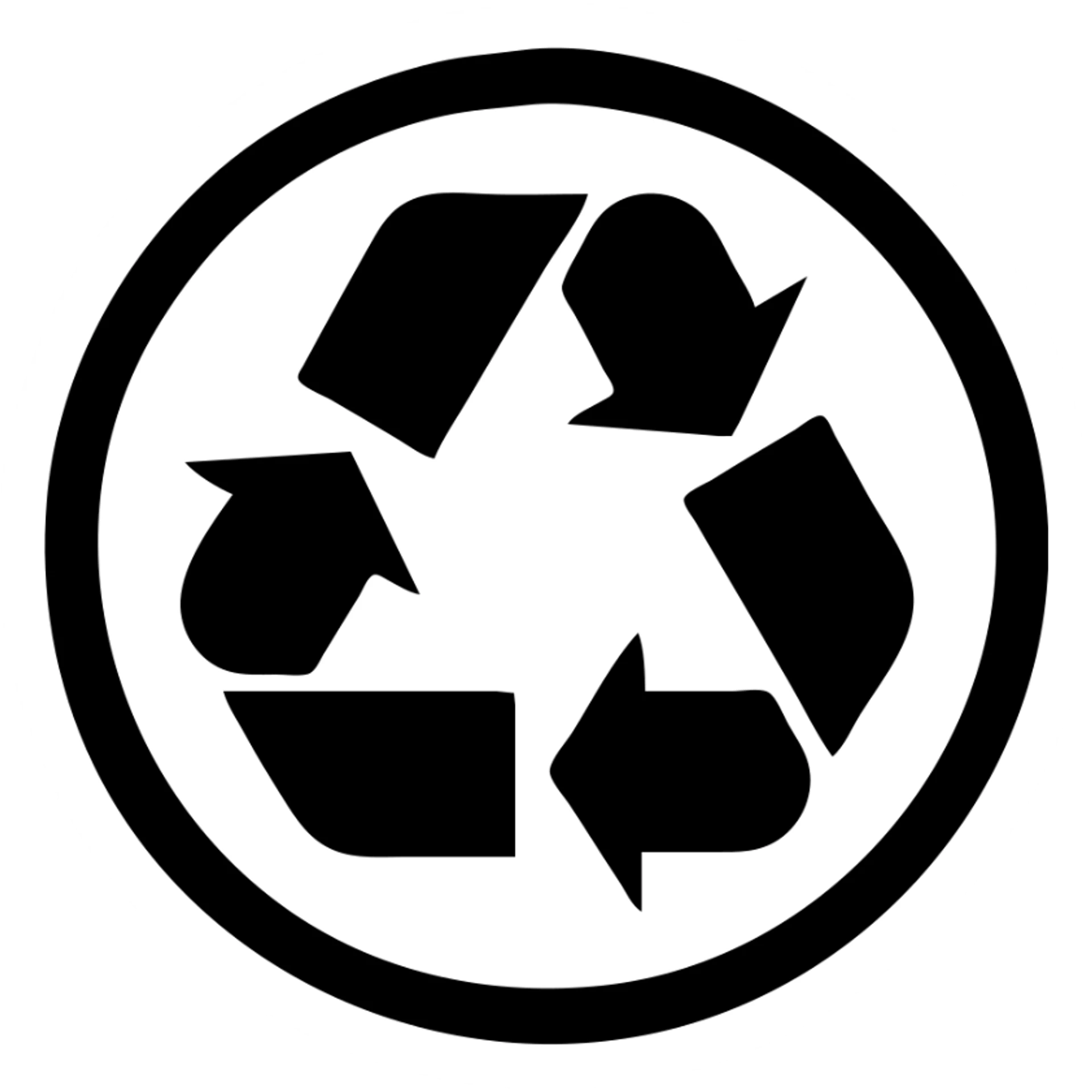 Create a 'Focused on Sustainability' logo with a recycling symbol inside a circle, matching the reference icon's style, color, and filled black look with the same visual weight and fill. sticker