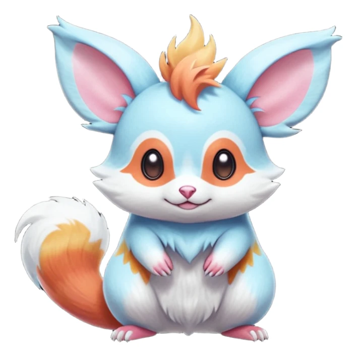  Shiny iridescent light warmly colored reddish-orange-gold-gradients neon vibrant bioluminescent colorful pastel flourishing flurry fuzzy Absol-Minccino-Furret-Zangoose-Chinchilla-Stitch-fusion-animal-Fakémon-hybrid-creature  sticker