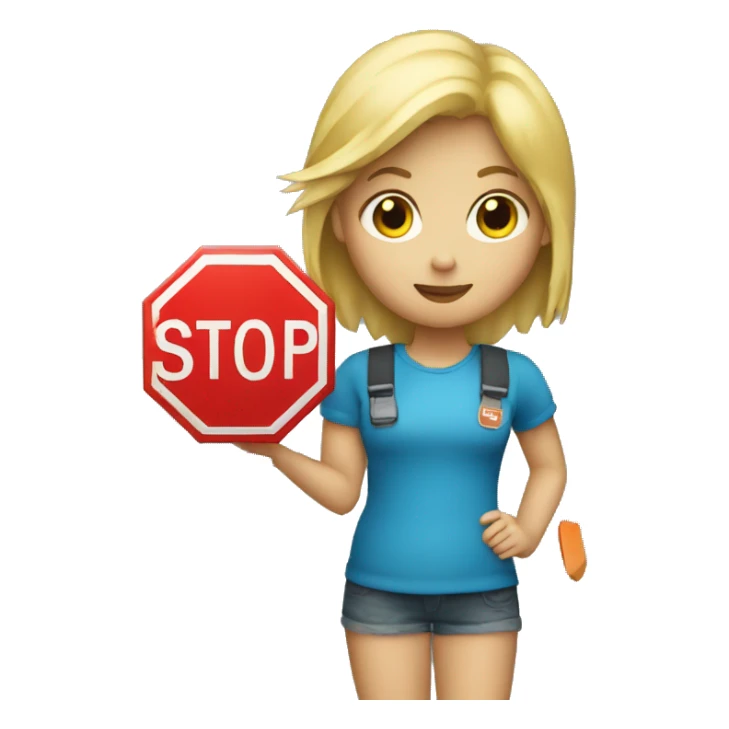 blond Girl holding a stop sign in her hand sticker