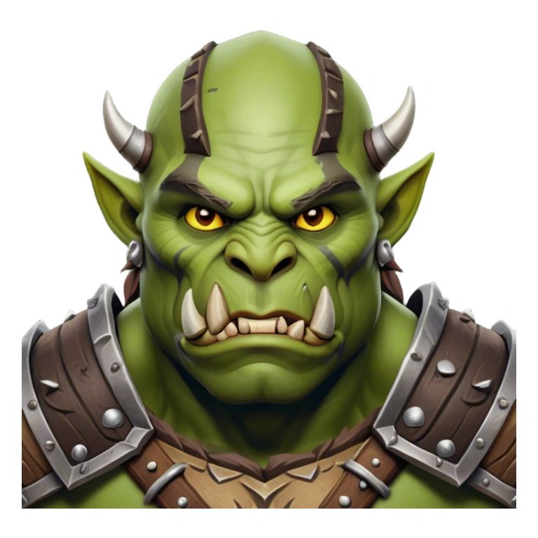 Cinematic Realistic WoW Orc Warrior Portrait, head tilted epicly and inquisitively, showcasing a commanding presence and raw, unyielding power. His battle-hardened green skin and muscular form, accented by meticulously crafted tribal armor in deep earthy hues, are rendered with lifelike clarity and dynamic lighting, high shine, epic and awe-inspiring, embodying the relentless spirit of an orc warrior ready for battle. sticker