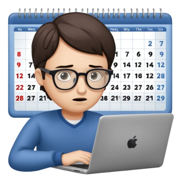 weekly calendar next to person confused should be shown in his haceadjusting it with laptop sticker