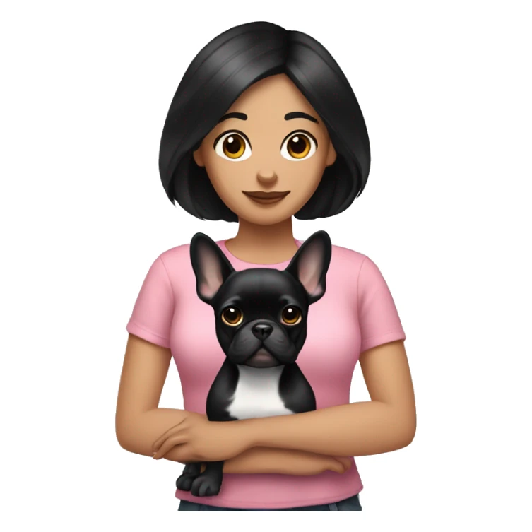 girl with black hair and a frenchie sticker