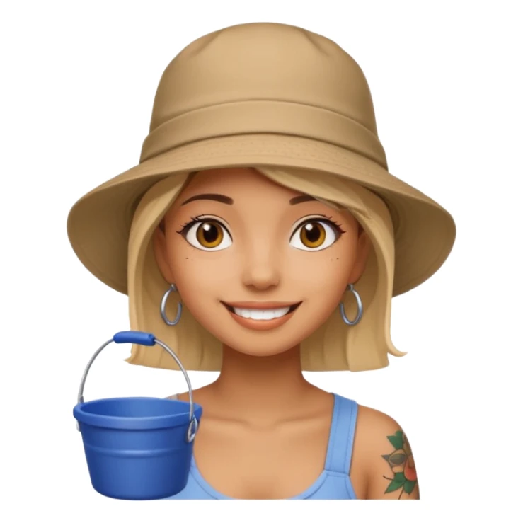 Cool girl with neck tattoo and bucket hat sticker