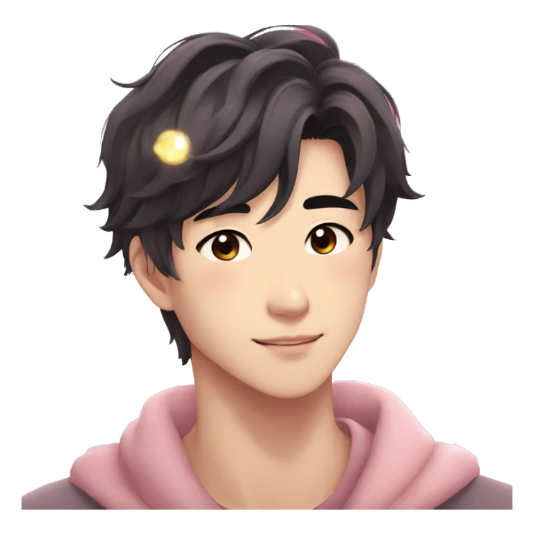 Gorgeous bright sparkly romantic Asian anime gentle man with blushing face aesthetic trending style outside sticker